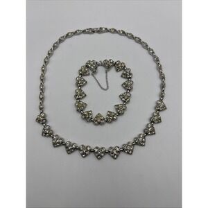 Vintage Bogoff Signed Clear Rhinestone  Necklace & Bracelet,‎ Missing 1 Stone